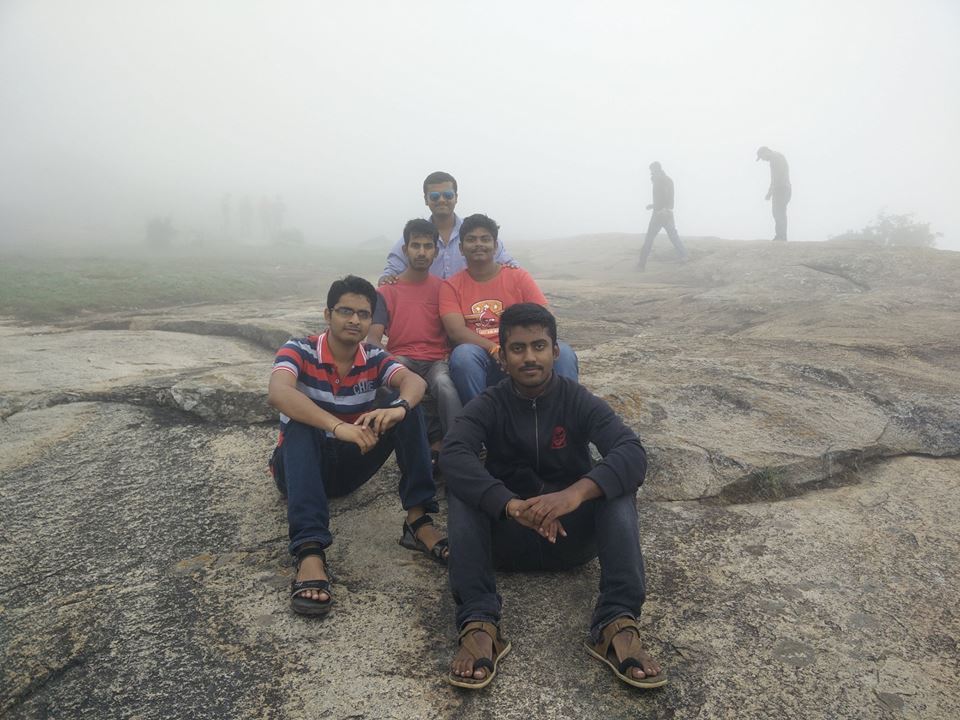 Suraj Kumar Manohara with friends on top of nanadi hills