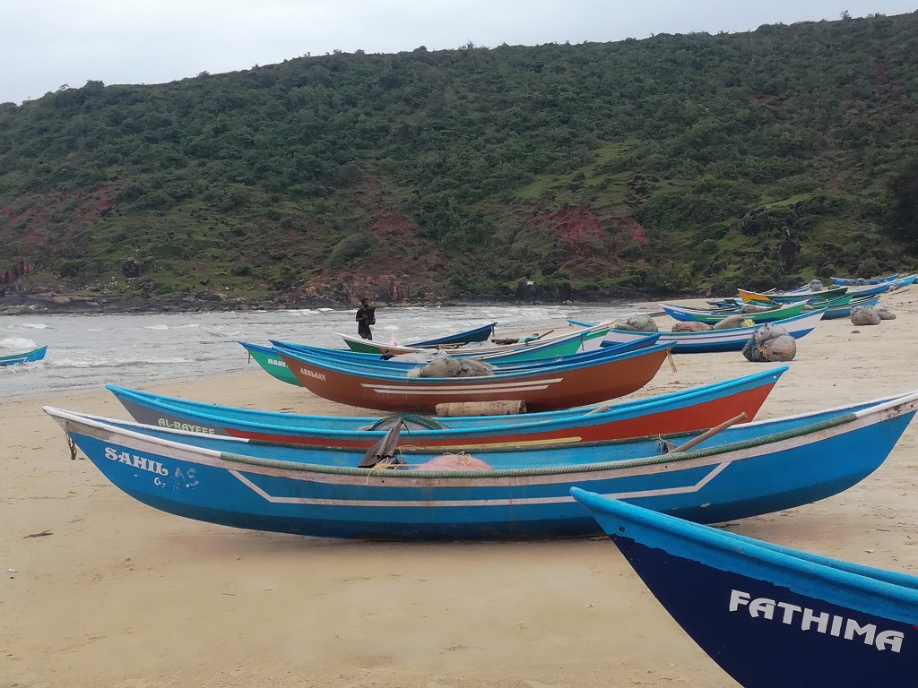 Fishermen boats in Kagal beach or Nirvana beach in Kumta